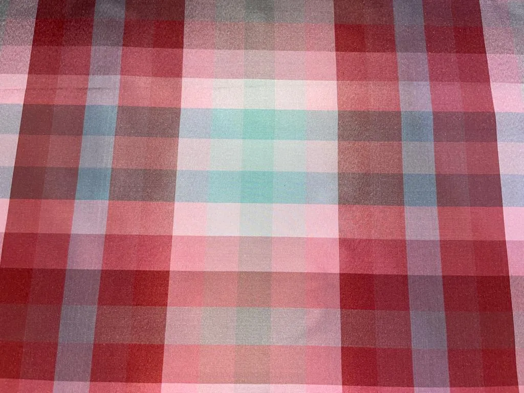 100% PURE SILK TAFFETA FABRIC DUSTY BLUE AND PINK PLAIDS 54" wide TAFC50[2]