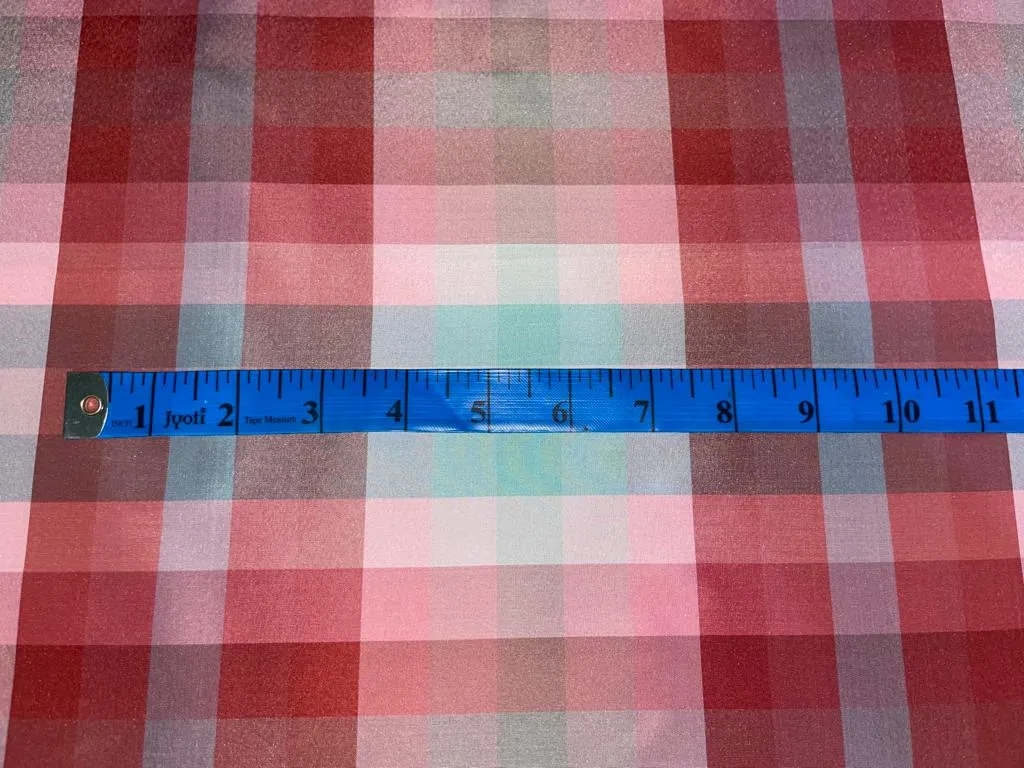 100% PURE SILK TAFFETA FABRIC DUSTY BLUE AND PINK PLAIDS 54" wide TAFC50[2]