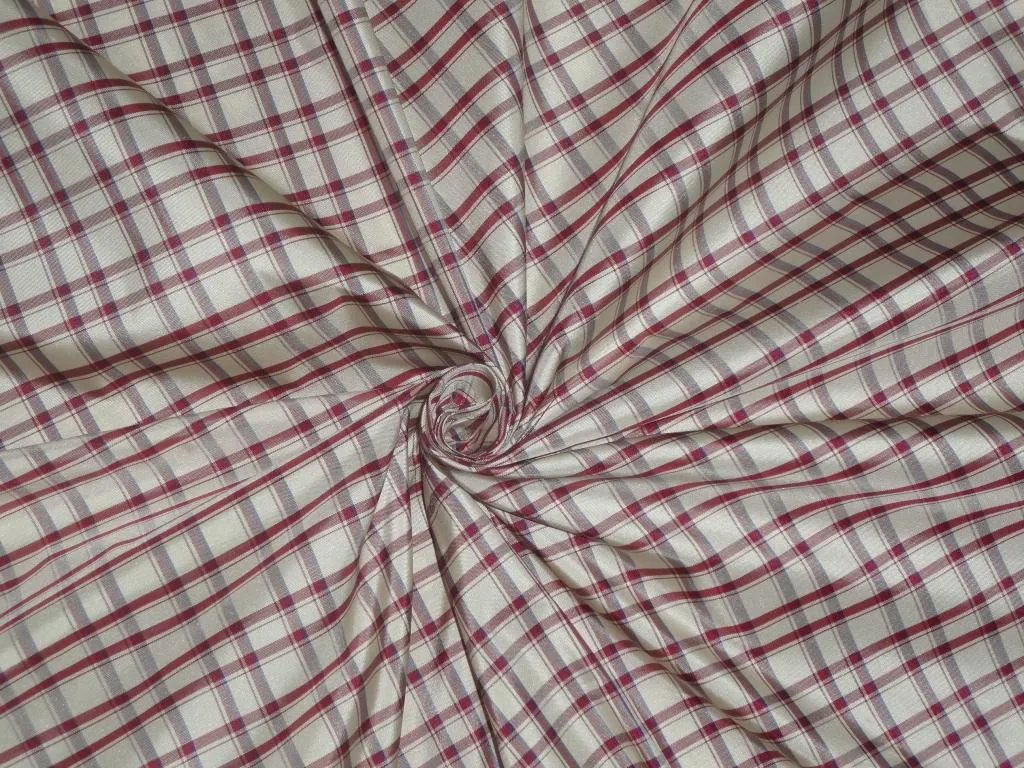 100% Pure Silk Taffeta Fabric Wine & Cream Color plaids 54" wide