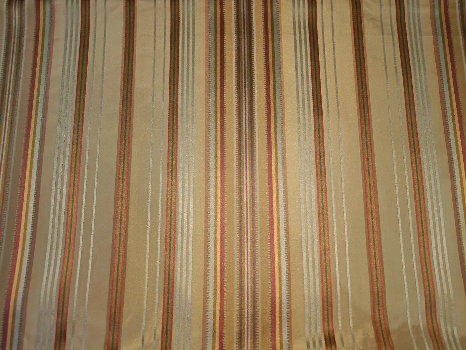 100% SILK TAFFETA FABRIC gold beige with multi satin stripes 54" wide TAFS129[1]