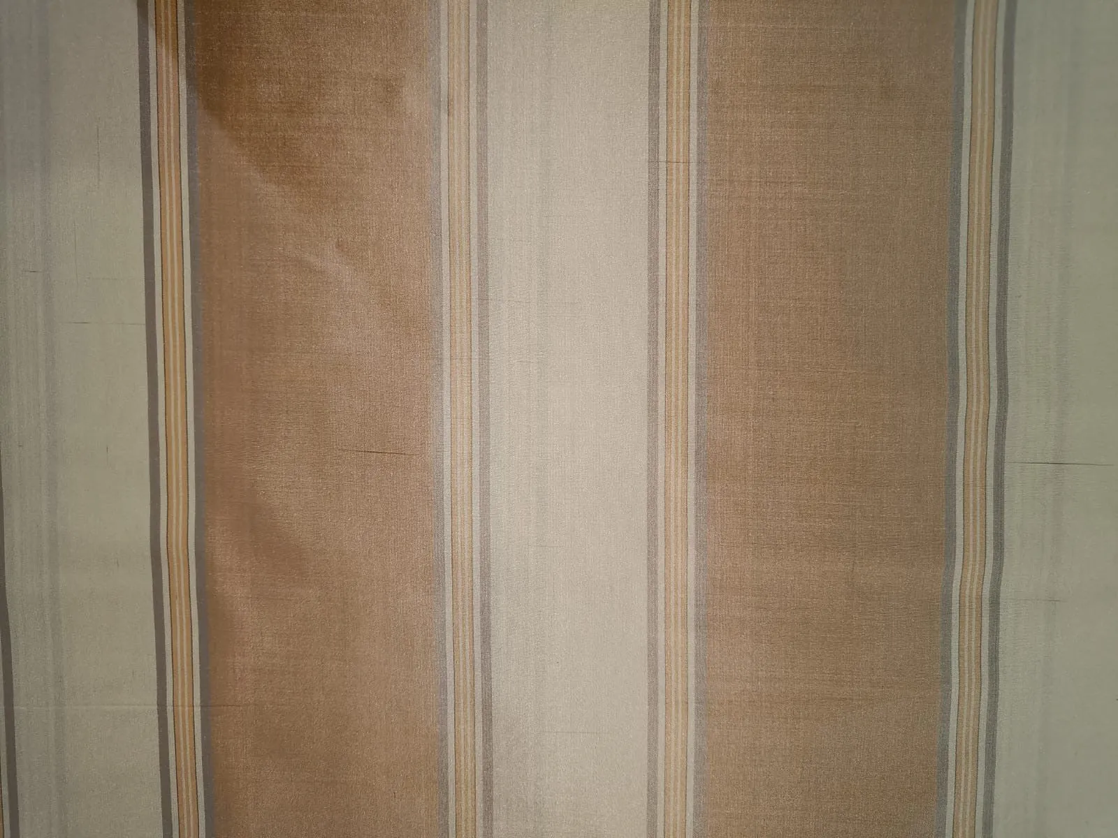 100% Silk Taffeta Fabric Gold,Cafe Creme & Golden Cream stripes color 54"wide TAF#S99