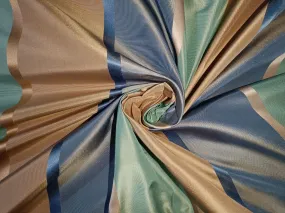 100% SILK TAFFETA FABRIC GREEN,BLUE,BEIGE COLOR WITH SATIN STRIPES 54" wide TAF#S127[1]