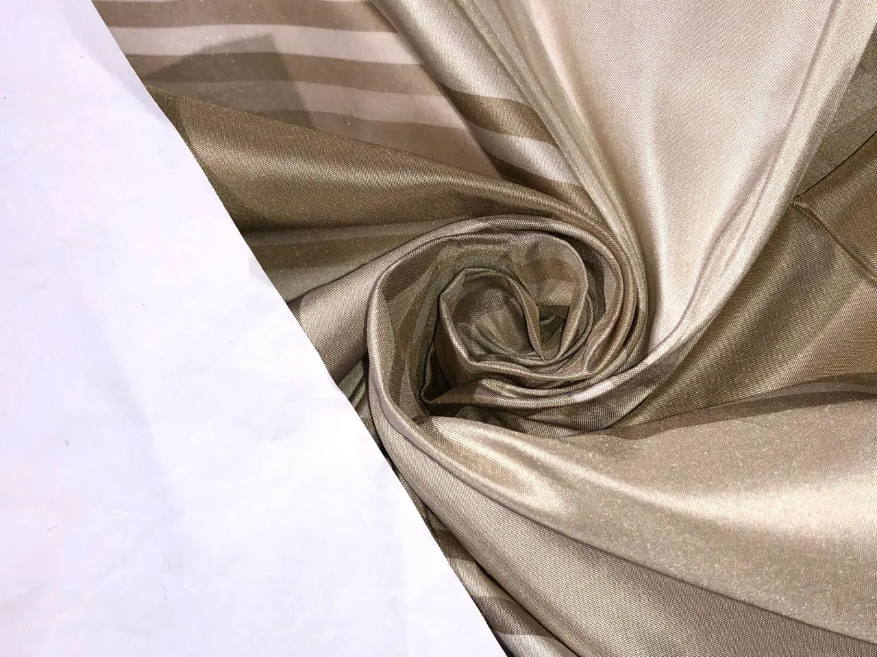 100% SILK TAFFETA FABRIC Mocha and ivory colour horizontal stripes 54" wide TAFS48[3]