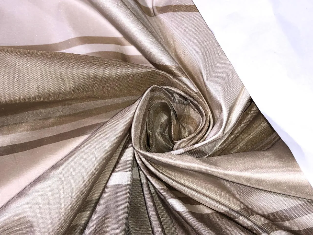 100% SILK TAFFETA FABRIC Mocha and ivory colour horizontal stripes 54" wide TAFS48[3]