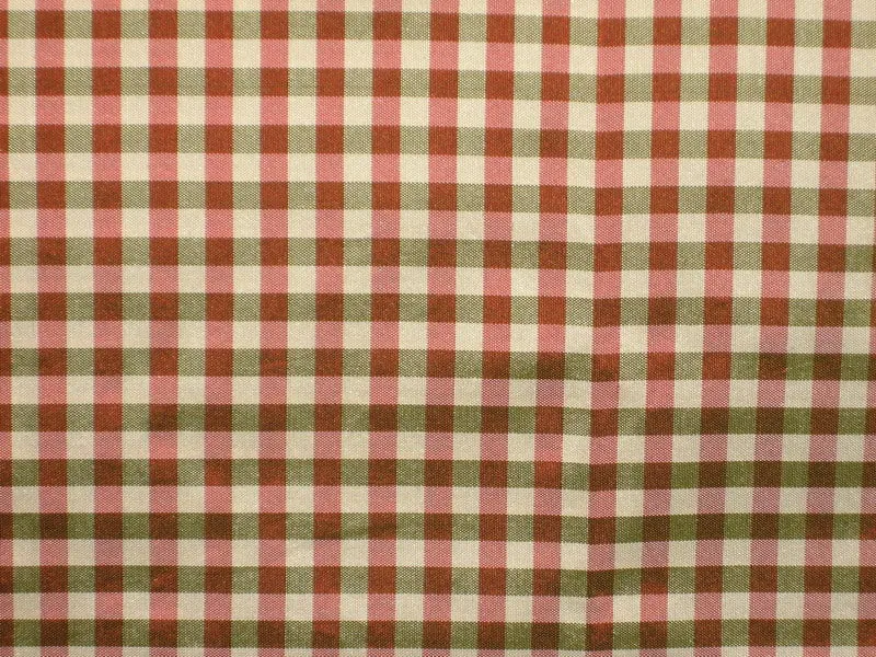 100% Silk Taffeta Fabric Pink,Green &amp; Ivory plaids Taf#C34