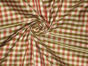 100% Silk Taffeta Fabric Pink,Green &amp; Ivory plaids Taf#C34