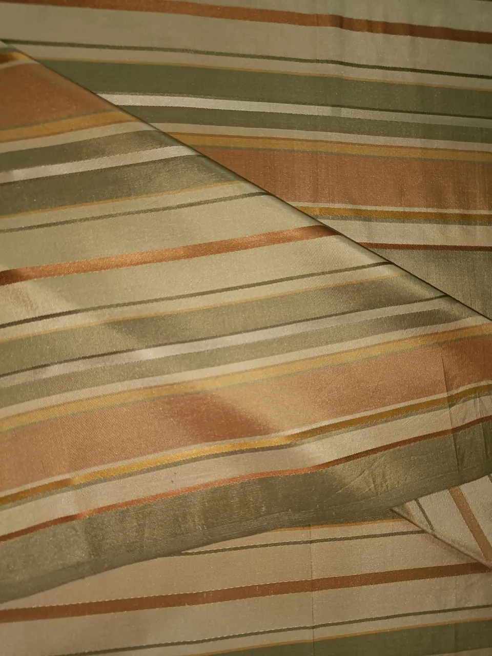 100% SILK TAFFETA FABRIC with Multi Colour Satin Stripes 54" wide Taf#S59[2]