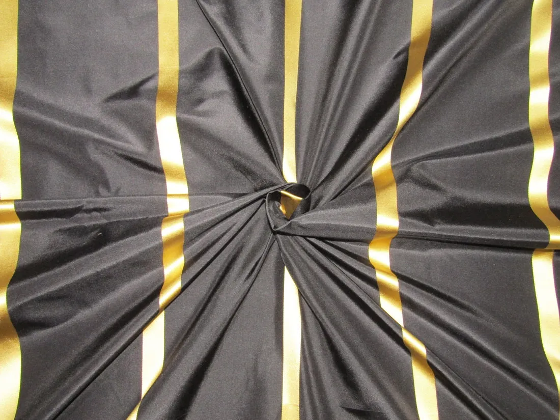 100%Silk Taffeta black with gold satin stripes TAFS165[1] 54&quot; wide