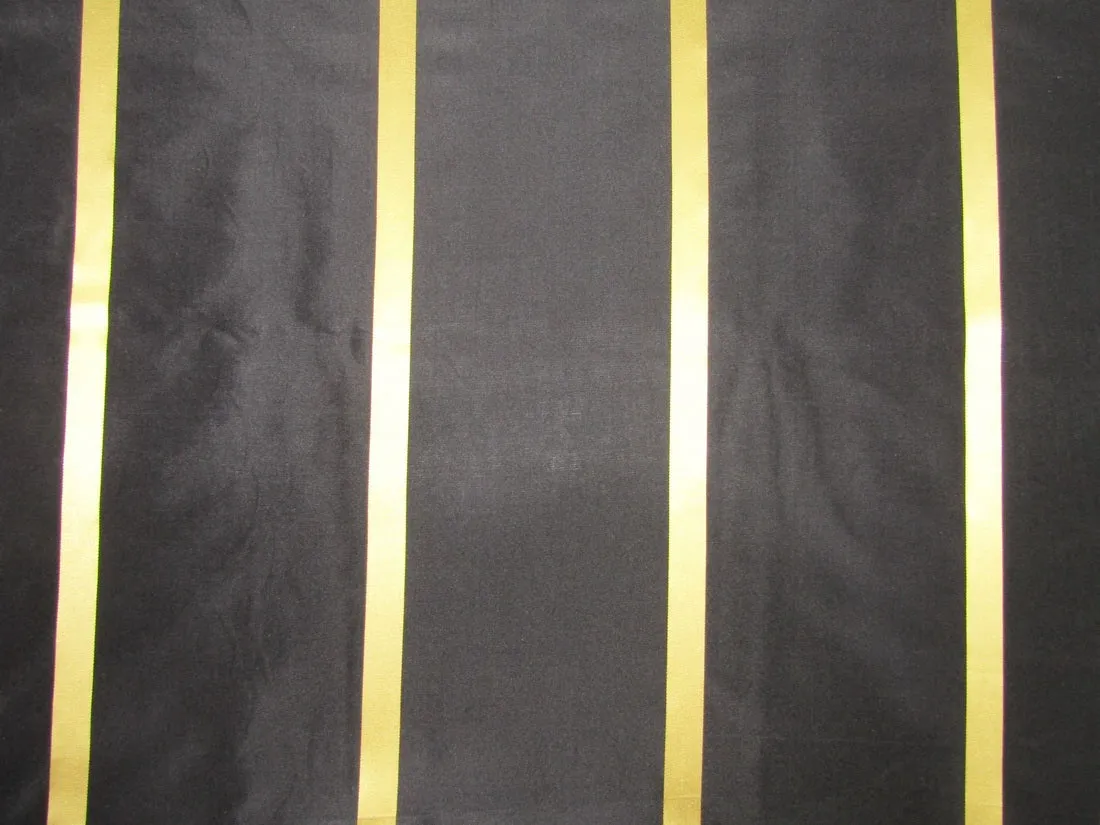 100%Silk Taffeta black with gold satin stripes TAFS165[1] 54&quot; wide