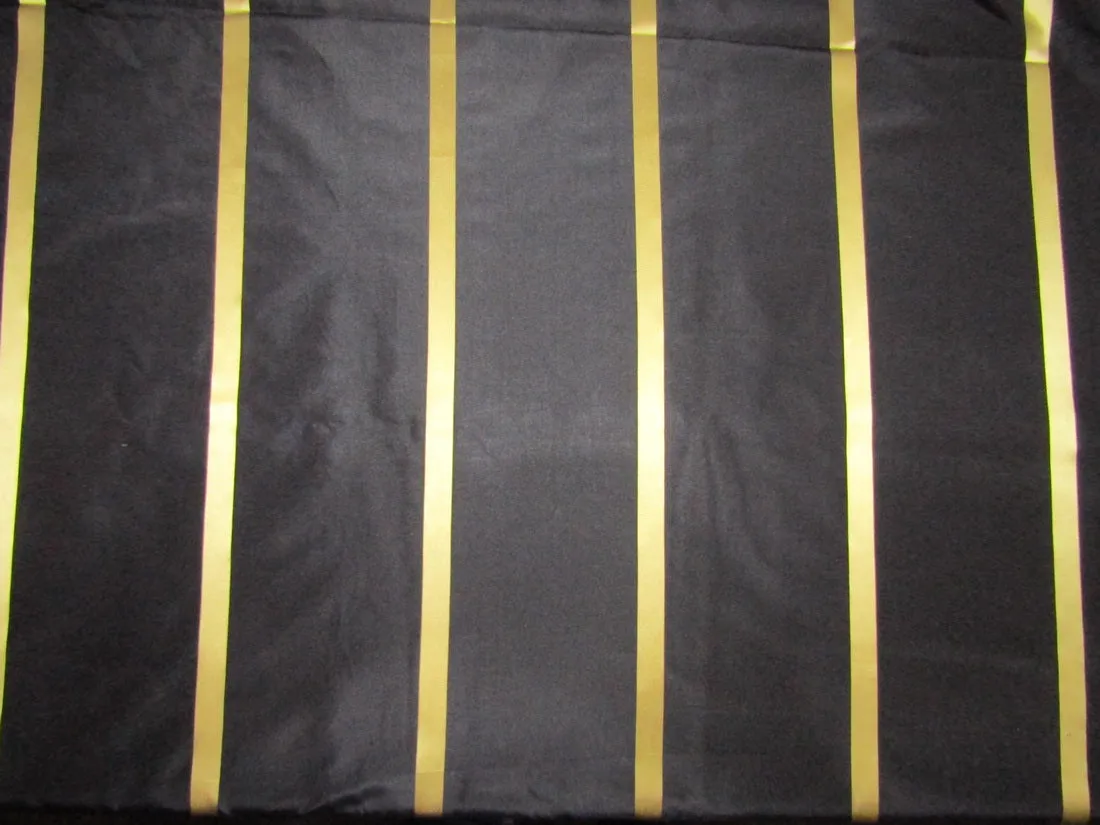 100%Silk Taffeta black with gold satin stripes TAFS165[1] 54&quot; wide