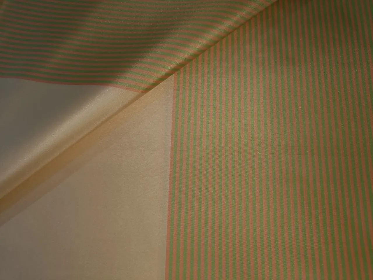 100%Silk Taffeta Fabric Butter Cream, Light neon Orange & Neon Green Stripes 54"wide TAF#S101