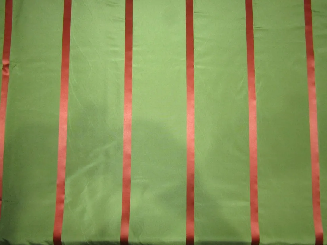 100%Silk Taffeta green with bright salmon satin stripes 54&quot; TAFS165[3]