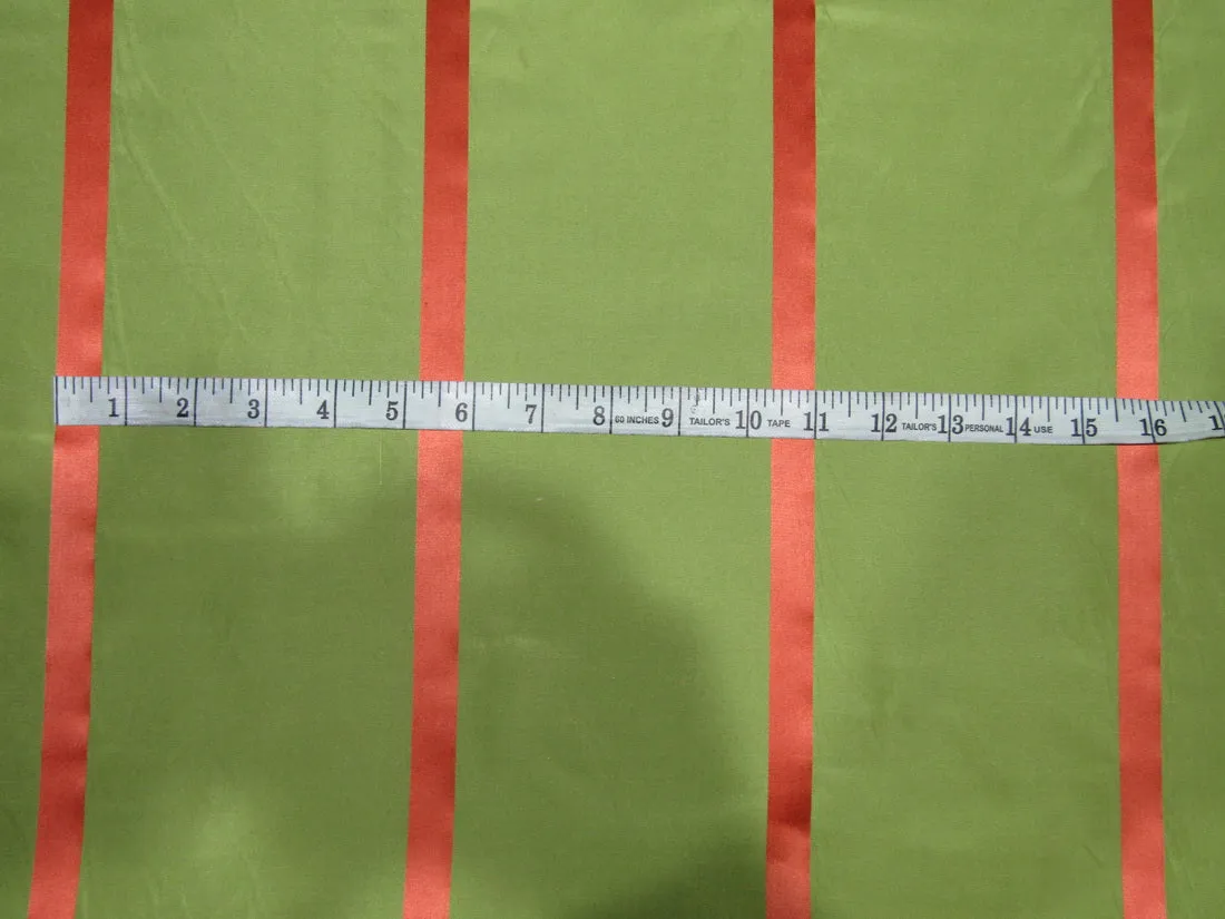 100%Silk Taffeta green with bright salmon satin stripes 54&quot; TAFS165[3]