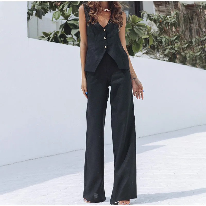 2-piece vest and wide-legged trousers set