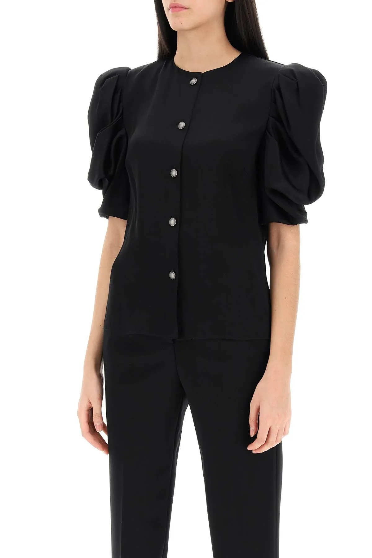 Alessandra Rich Envers Satin Blouse With Bouffant Sleeves