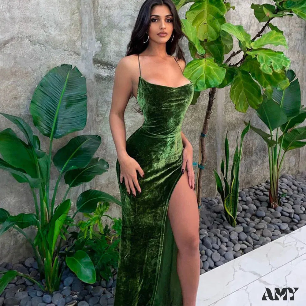 Amy Fashion - Sexy Backless Sleeveless Party Velvet Maxi Dresses