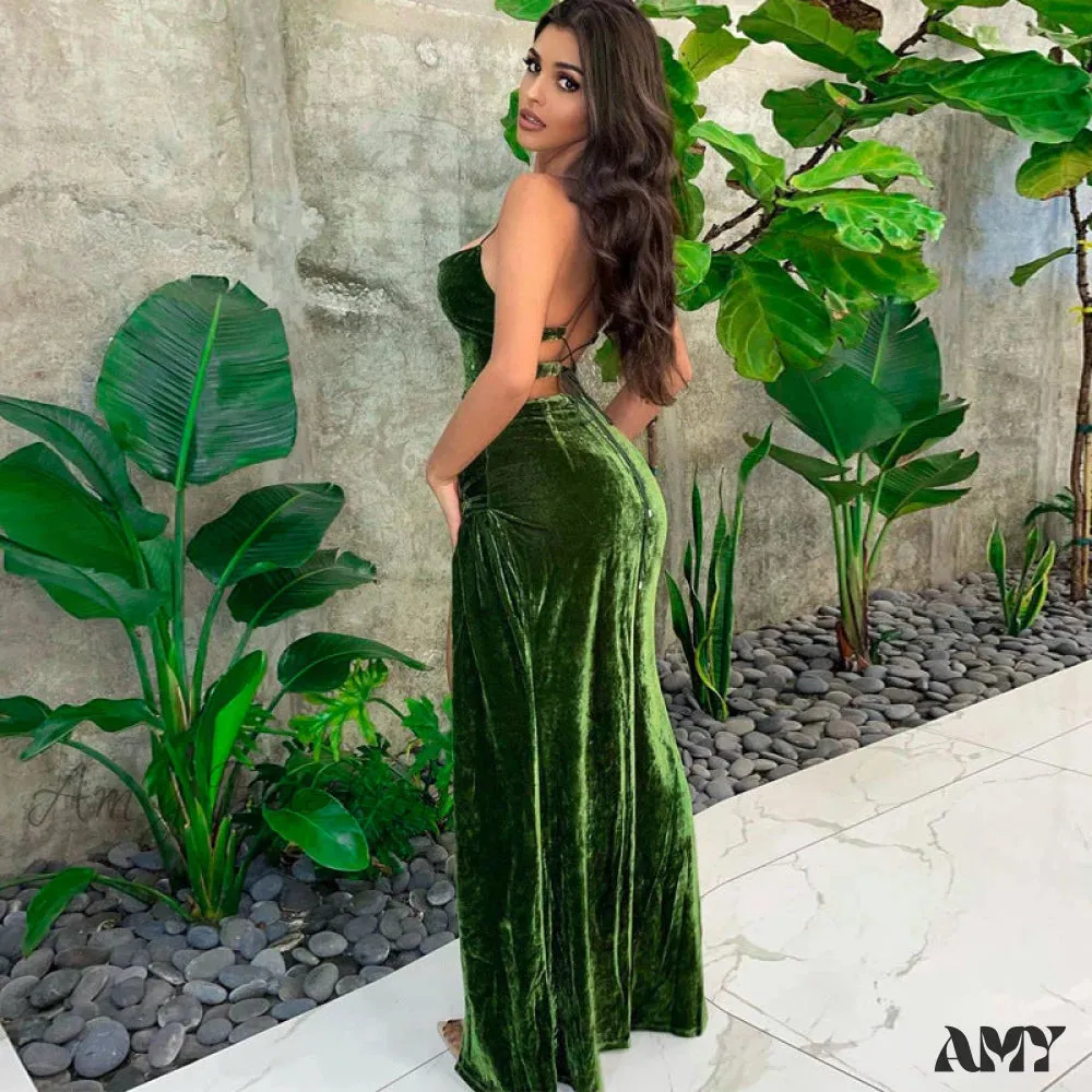 Amy Fashion - Sexy Backless Sleeveless Party Velvet Maxi Dresses