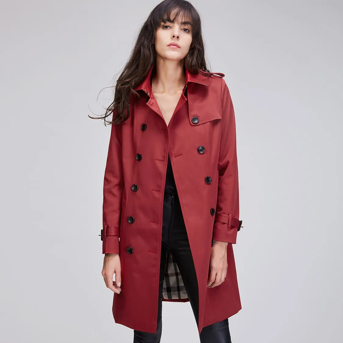 Autumn New High Fashion Brand Woman Classic Double Breasted Trench Coat Waterproof Raincoat Business Outerwear