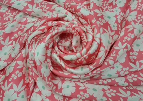 Baby Pink & White Floral Satin Fabric