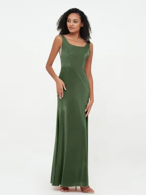 Bateau Neck Mermaid Long Velvet Dresses Olive Green Plus Size