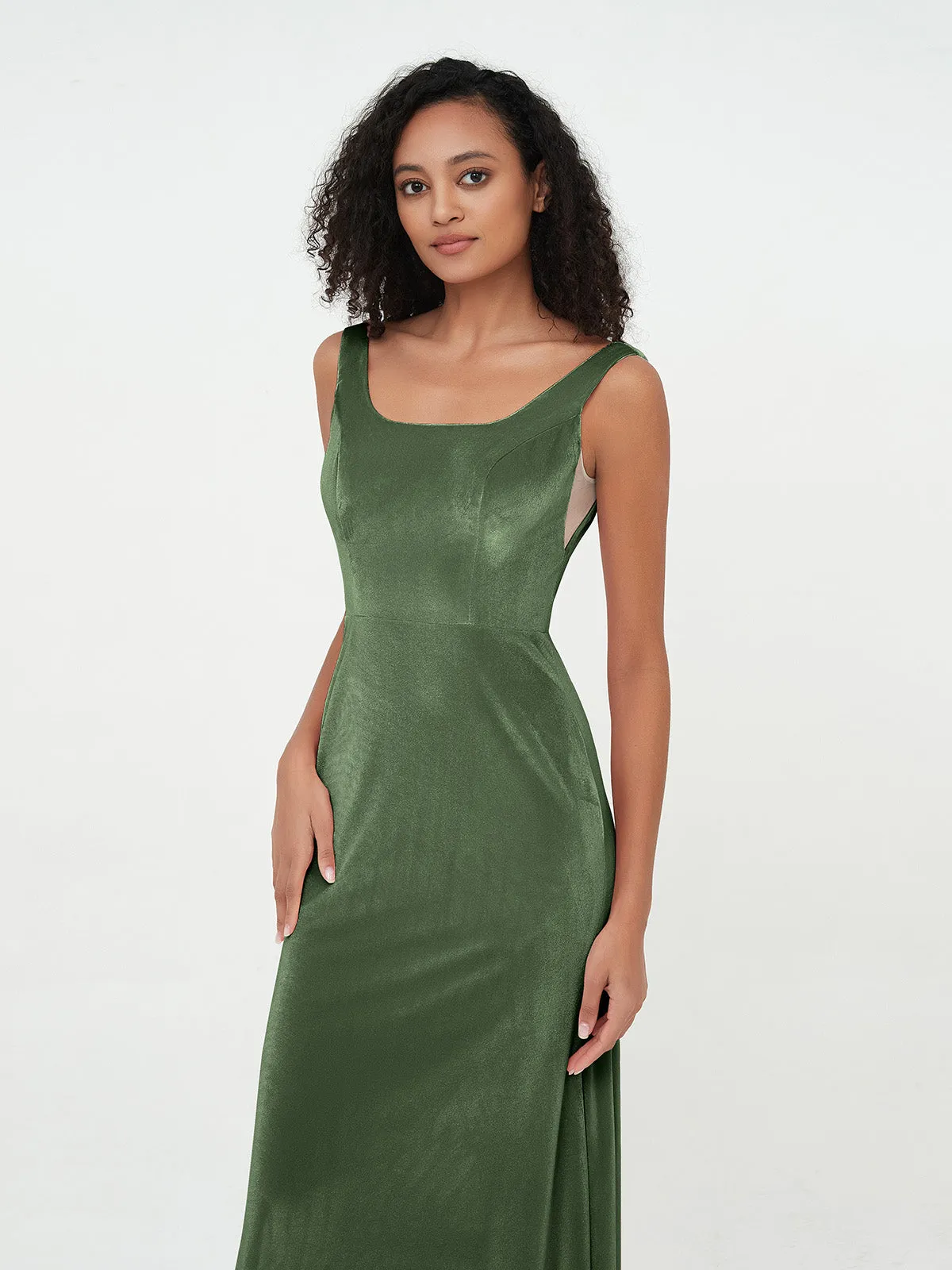 Bateau Neck Mermaid Long Velvet Dresses Olive Green Plus Size