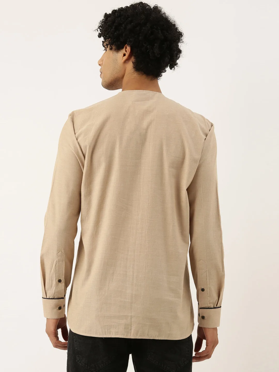 Beige Blue Malai Cotton Short Kurta  - MMSK040