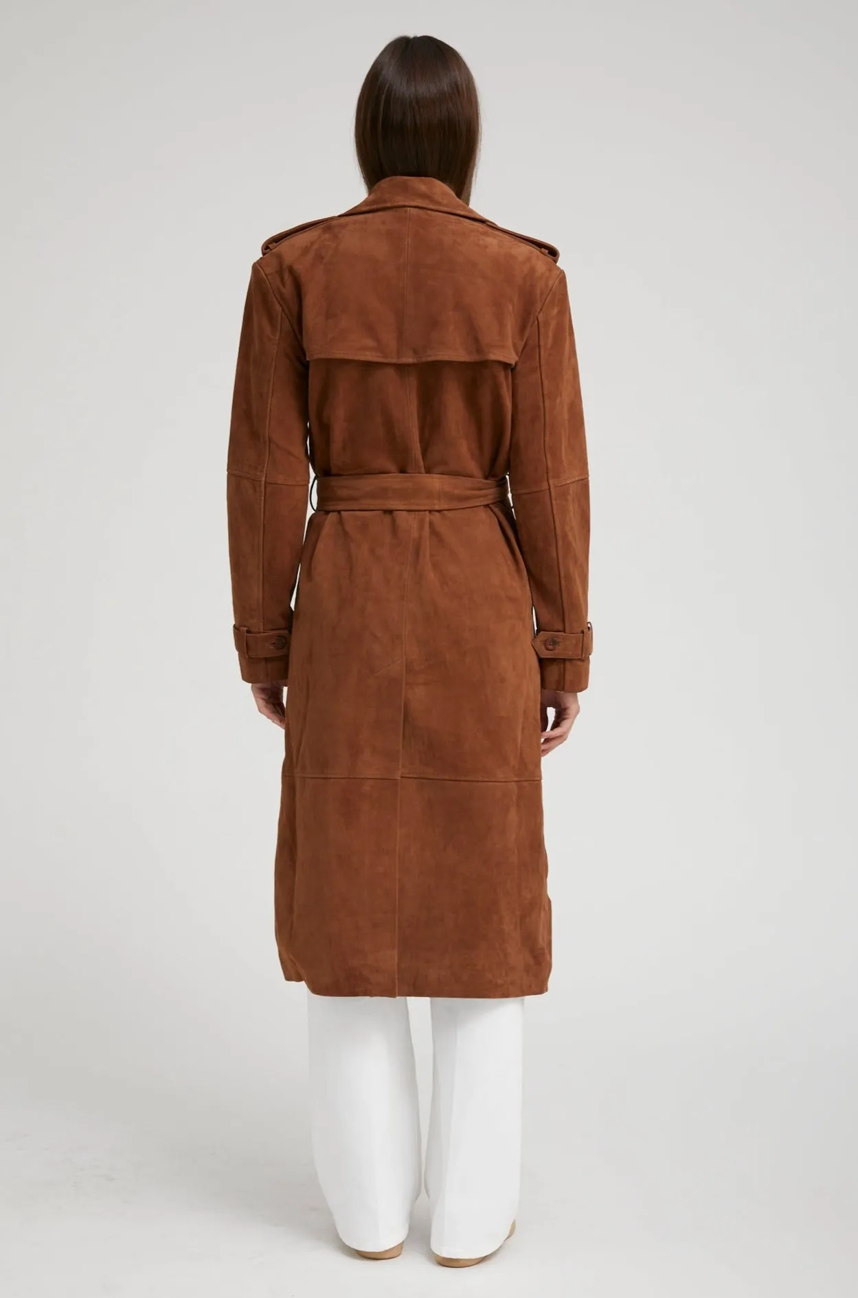 Belle de Jour Cognac Suede Trench