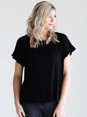 Black DLMN Tulip Back Ruffle Top