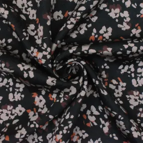 Black-Gray-Multi Floral Printed Rayon Satin Woven Fabric