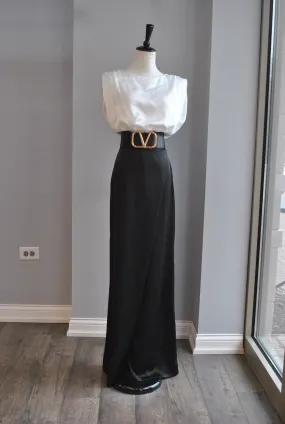 BLACK PALAZZO SILKY FLAIR HIGH WAISTED PANTS