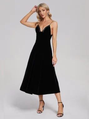 Black Tea Length Velvet Mother of the Bride Dresses