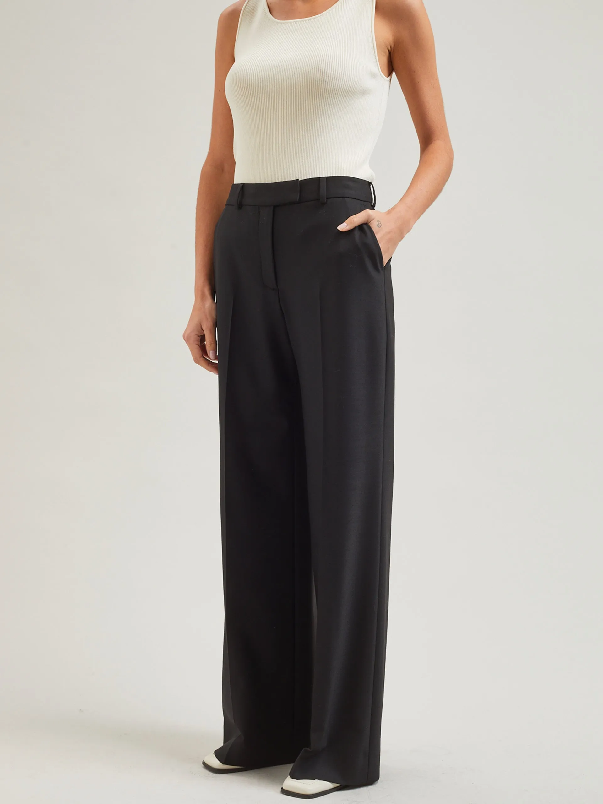 Black Terence new wool wide leg trousers