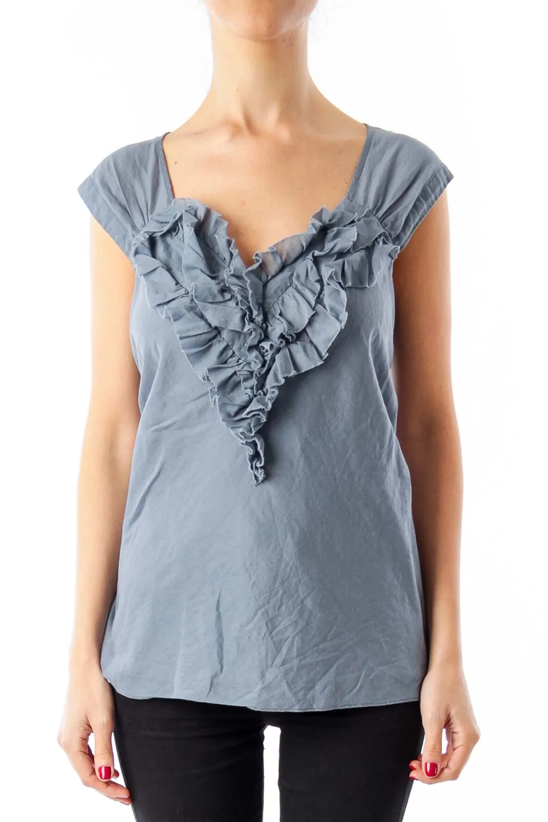 Blue Ruffle Sleeveless Top