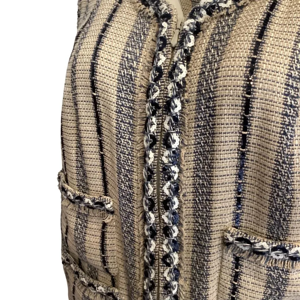 Chanel Beige / Navy Tweed Sequined Vest