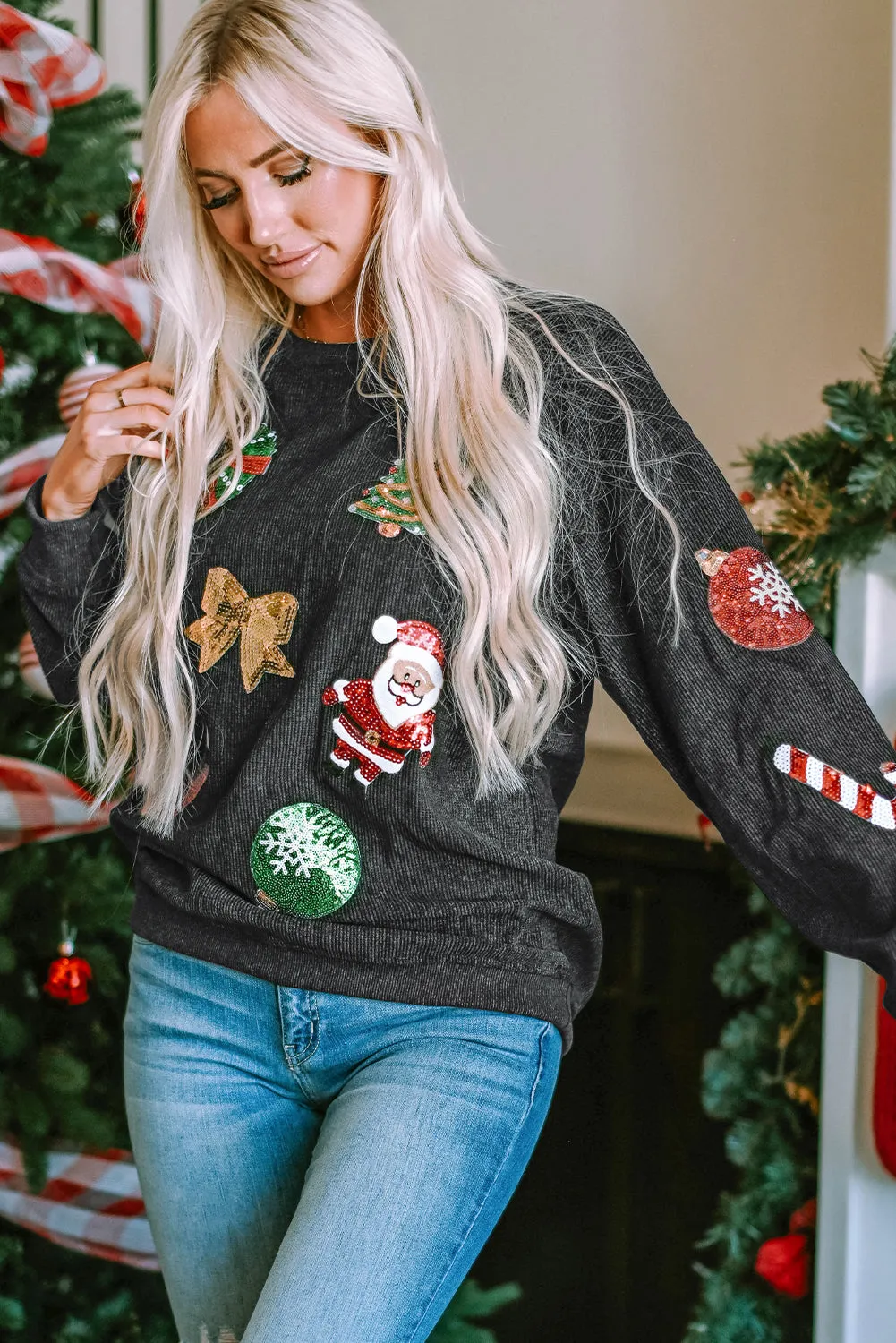 Christmas Graphic Corded Sweatshirt