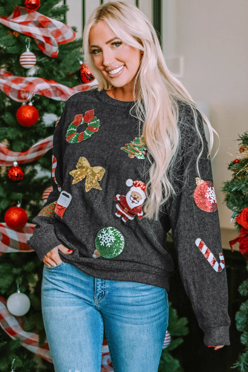 Christmas Graphic Corded Sweatshirt