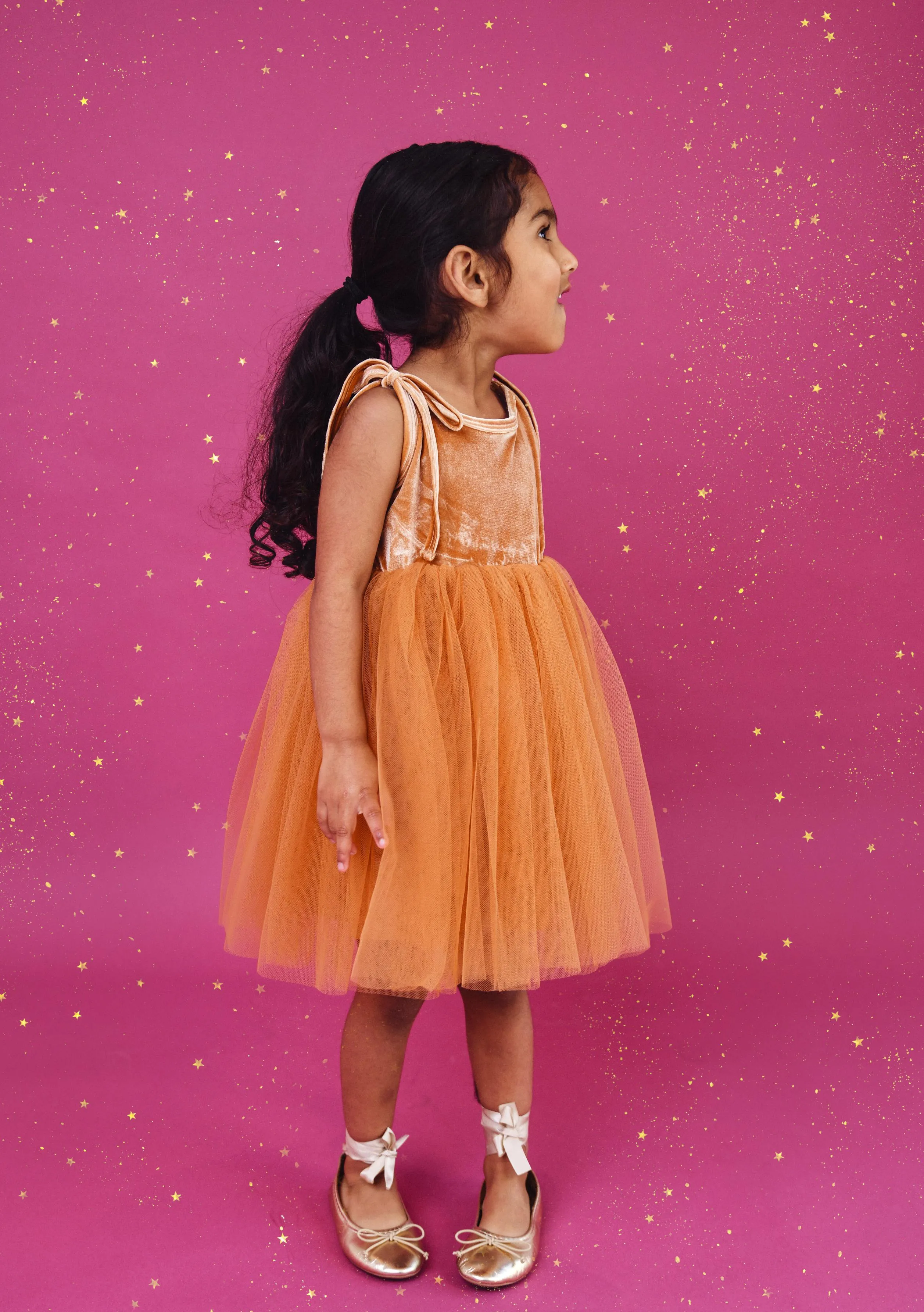 DOLLY UNIVERSE VELVET COSMIC STRINGS TUTU DRESS caramel