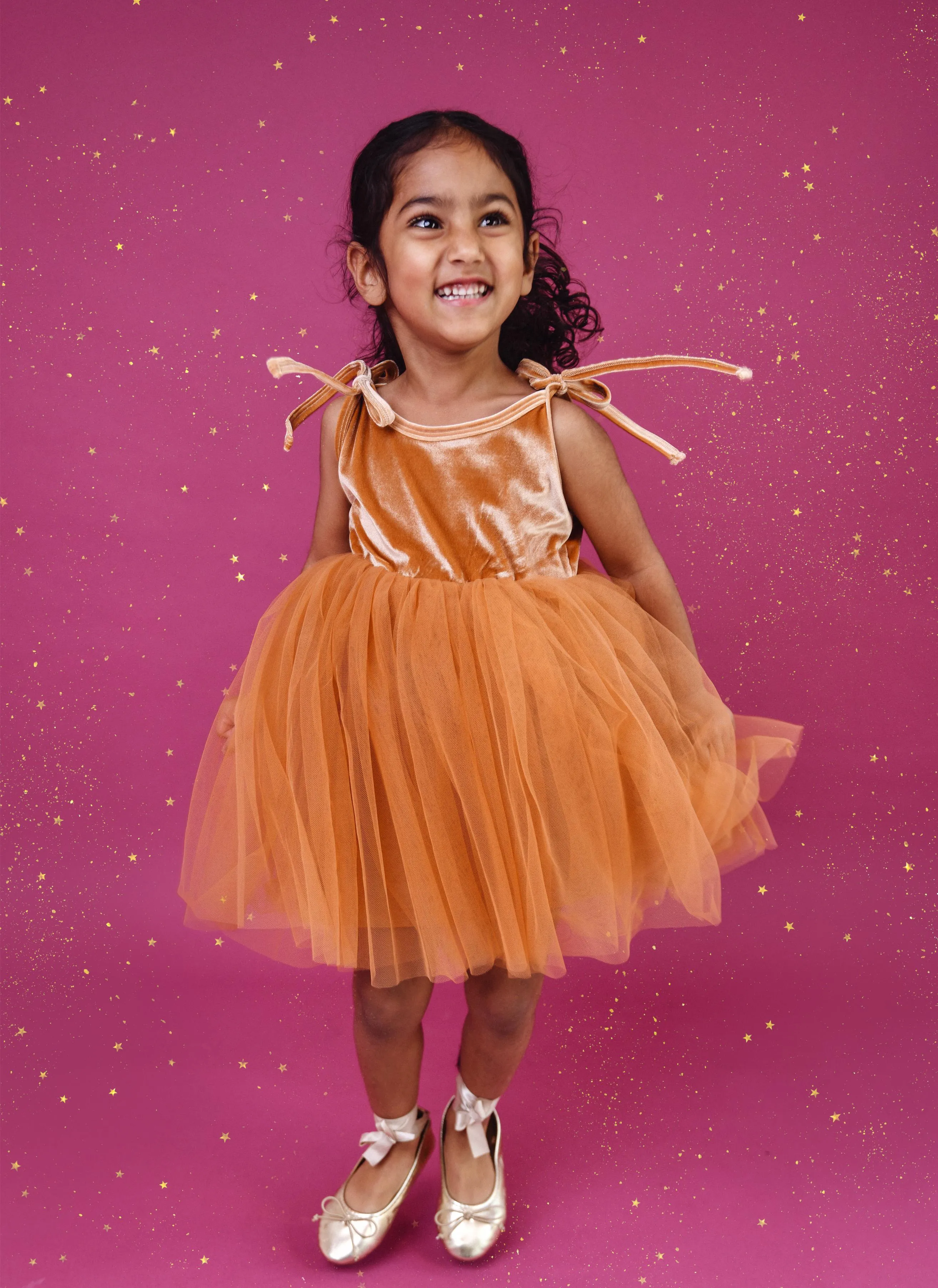 DOLLY UNIVERSE VELVET COSMIC STRINGS TUTU DRESS caramel