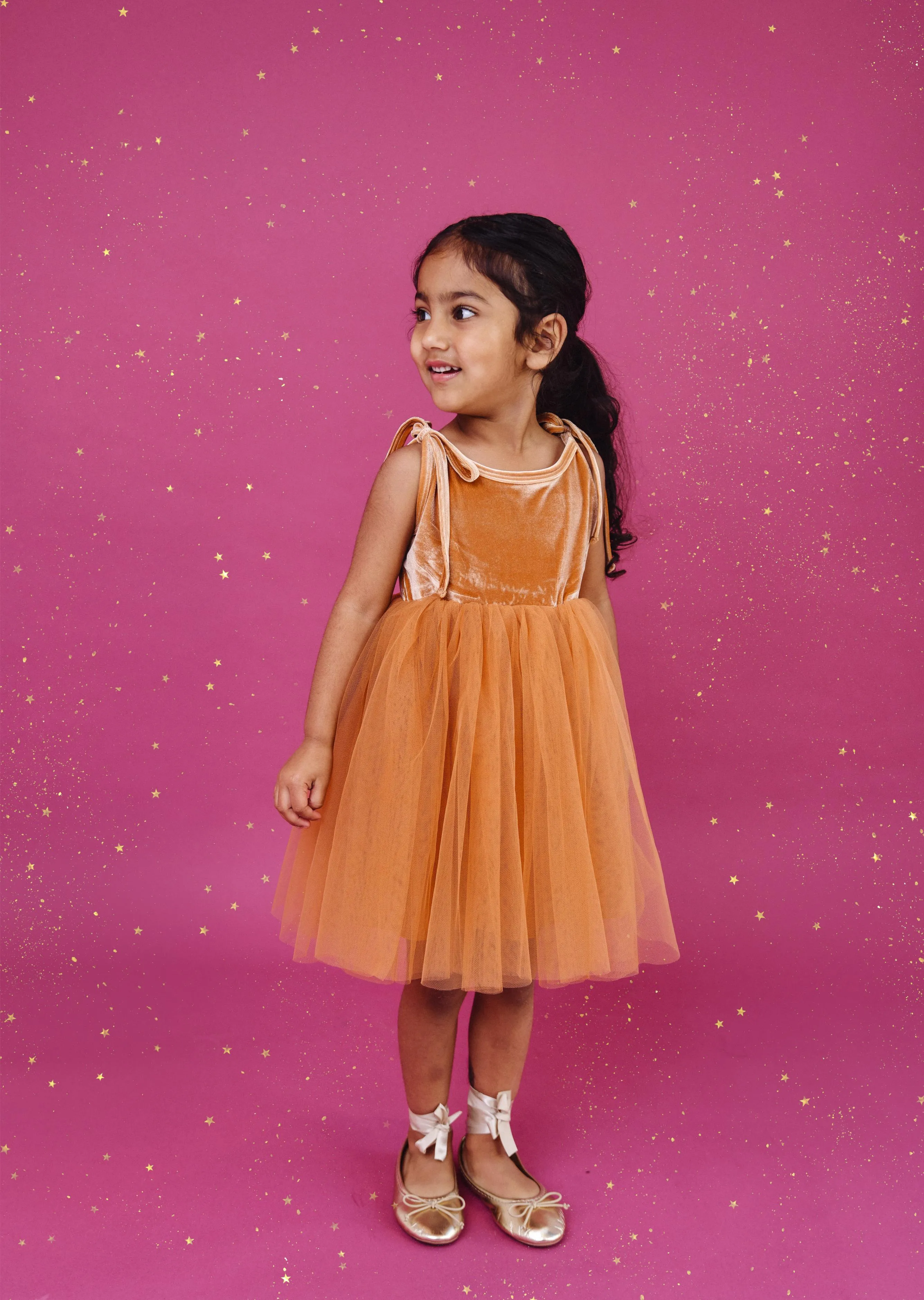 DOLLY UNIVERSE VELVET COSMIC STRINGS TUTU DRESS caramel