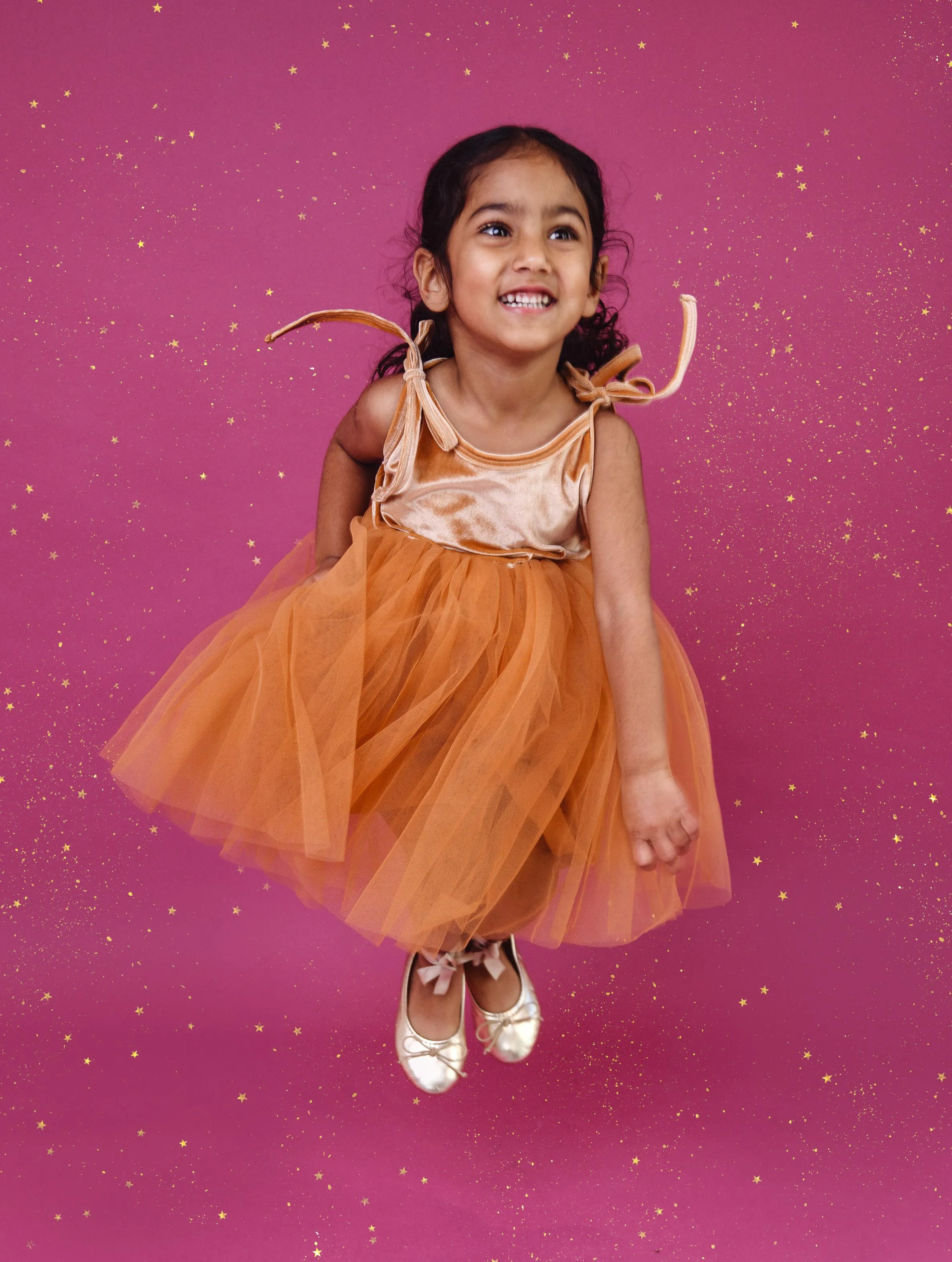 DOLLY UNIVERSE VELVET COSMIC STRINGS TUTU DRESS caramel