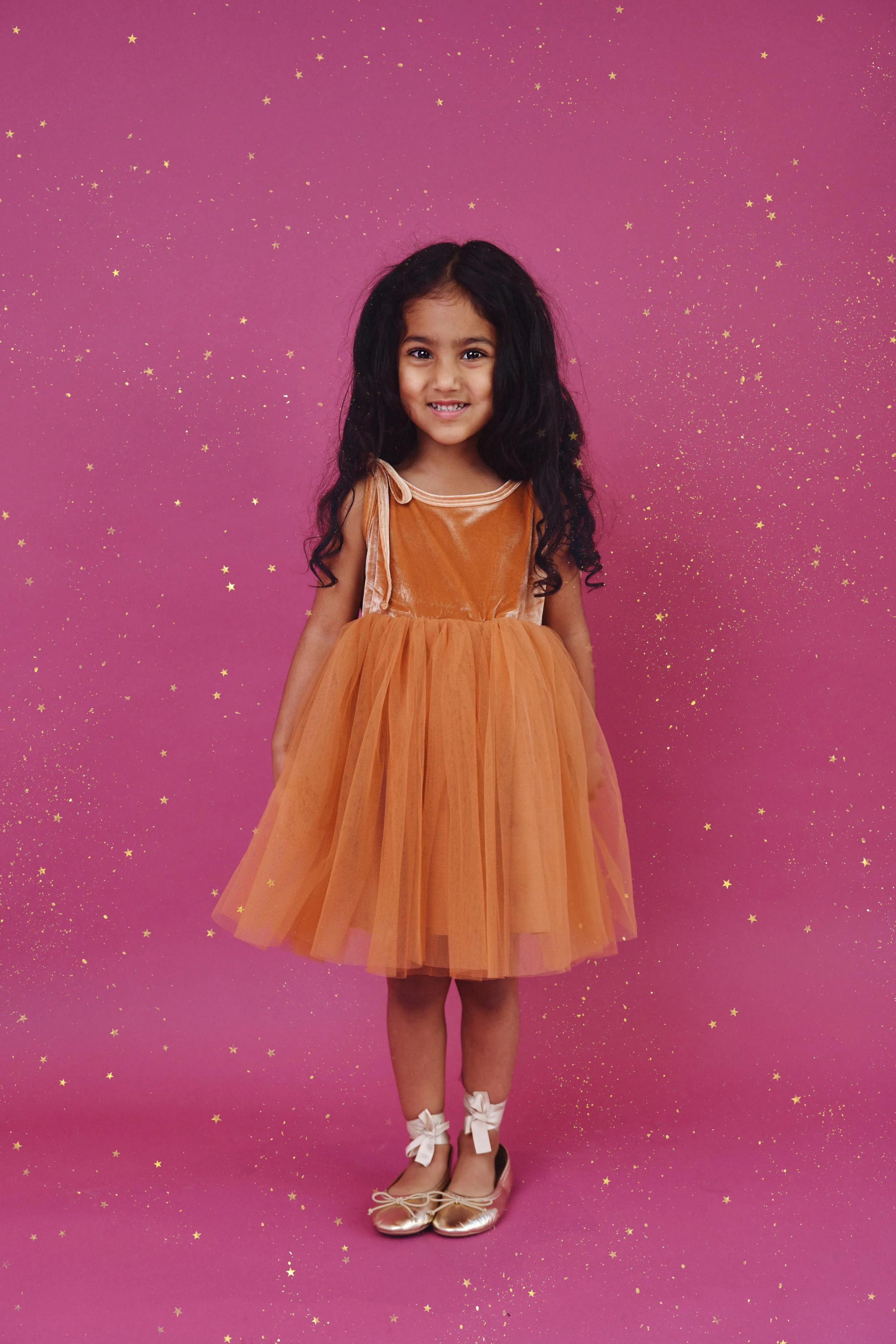 DOLLY UNIVERSE VELVET COSMIC STRINGS TUTU DRESS caramel