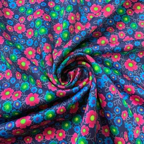 Fuschia Multi Floral Print Poly Charmeuse Satin Fabric