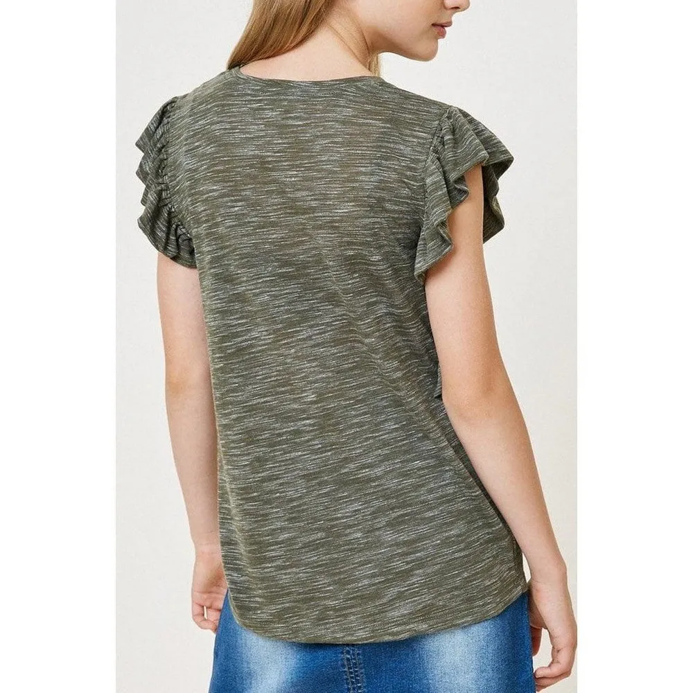 Hayden Los Angeles Heathered Ruffle Pocket Tee