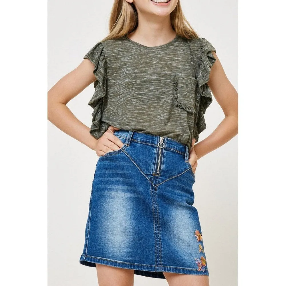 Hayden Los Angeles Heathered Ruffle Pocket Tee