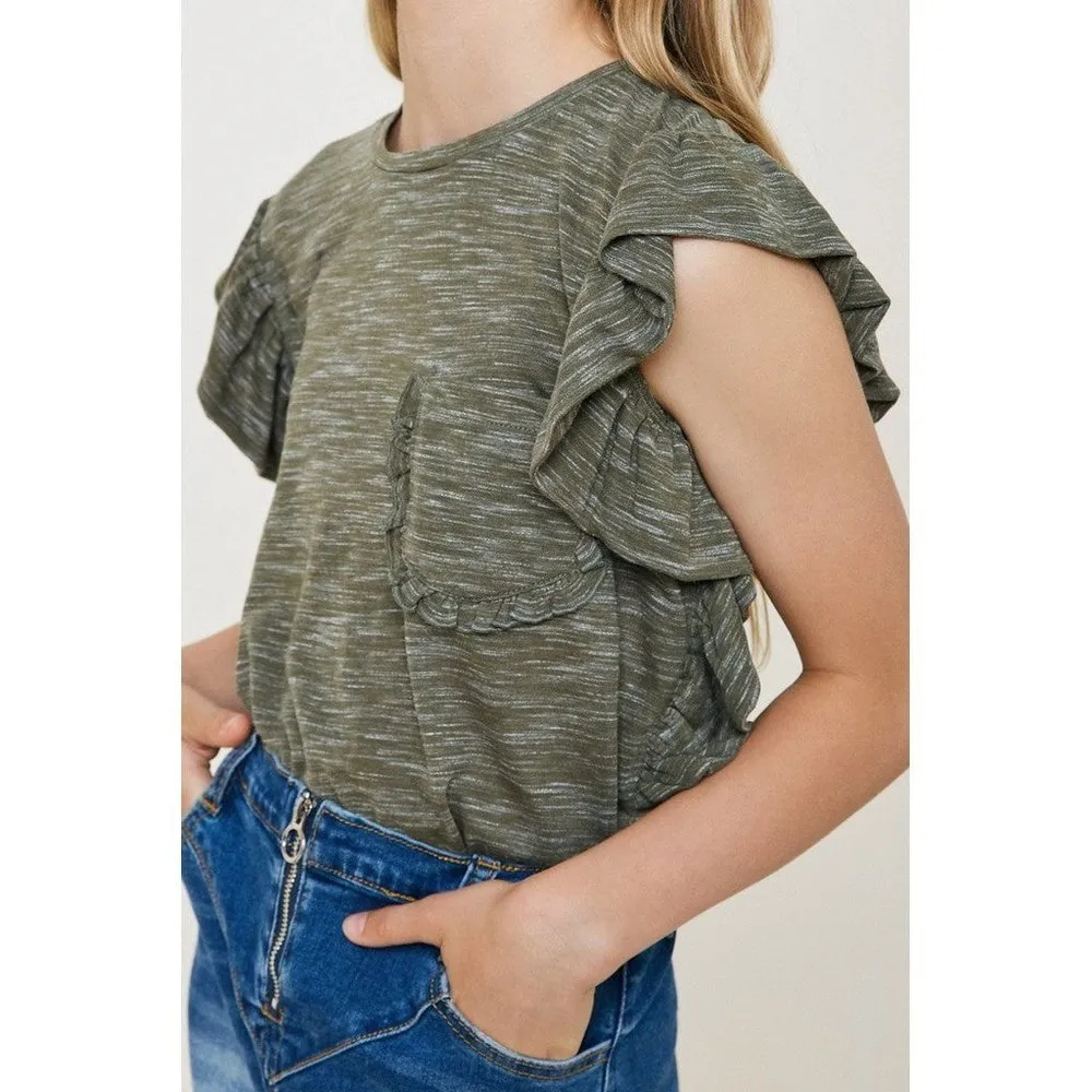 Hayden Los Angeles Heathered Ruffle Pocket Tee