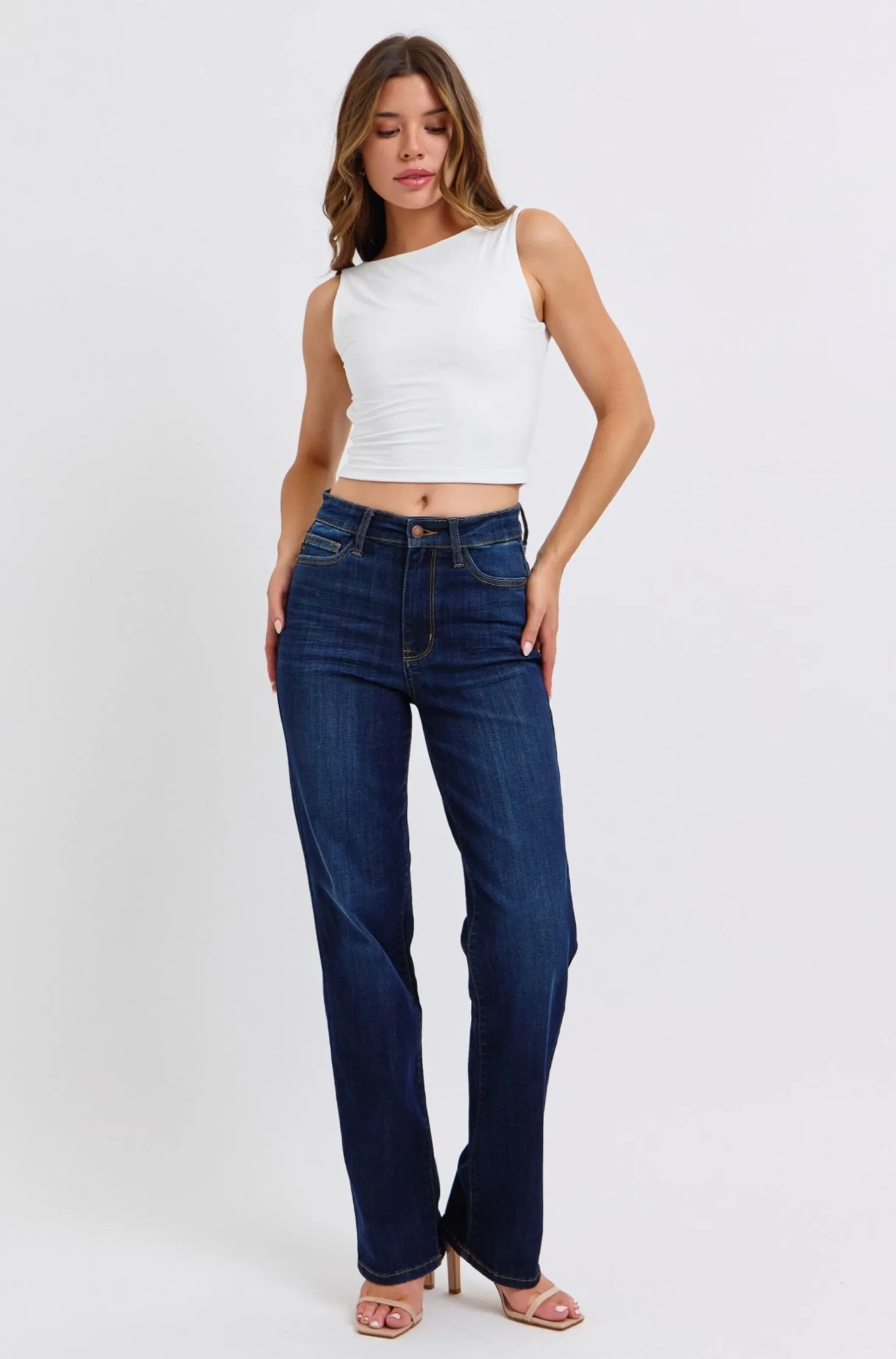 High Waisted Straight Dark Wash Jeans