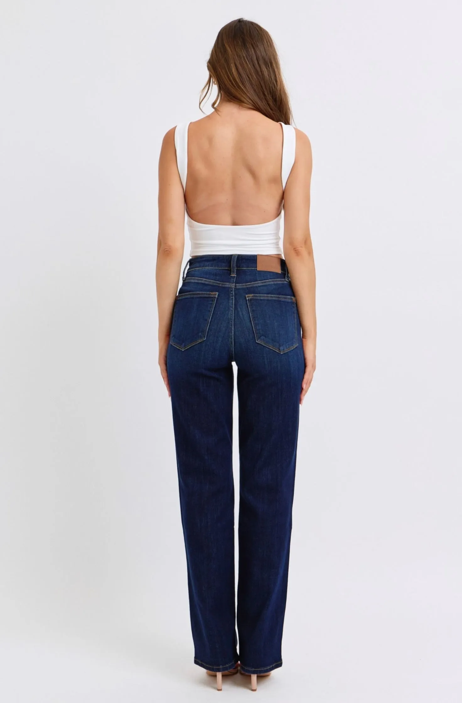 High Waisted Straight Dark Wash Jeans