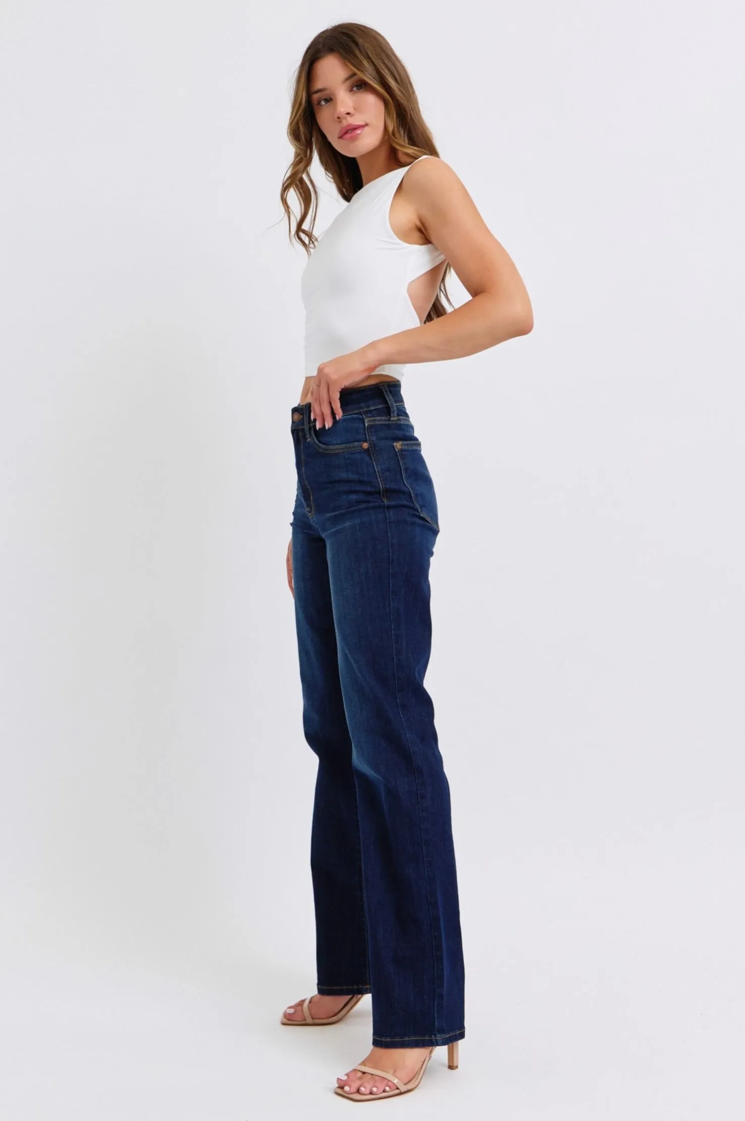 High Waisted Straight Dark Wash Jeans