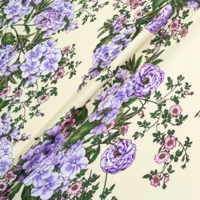 Lavender & Pink Floral Printed Cream Silk Marocain Crêpe