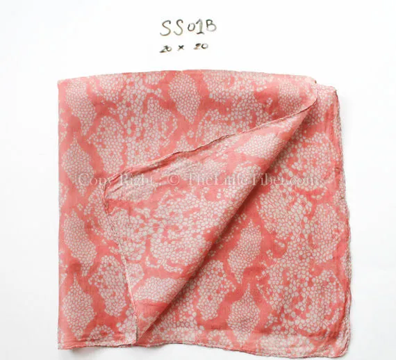 Light Coral Square Silk Scarf, 100% silk 20" x 20-Code: SS01B